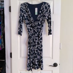 NWT 41Hawthorn Navy and White Leaf Print Wrap Dress, Size Medium